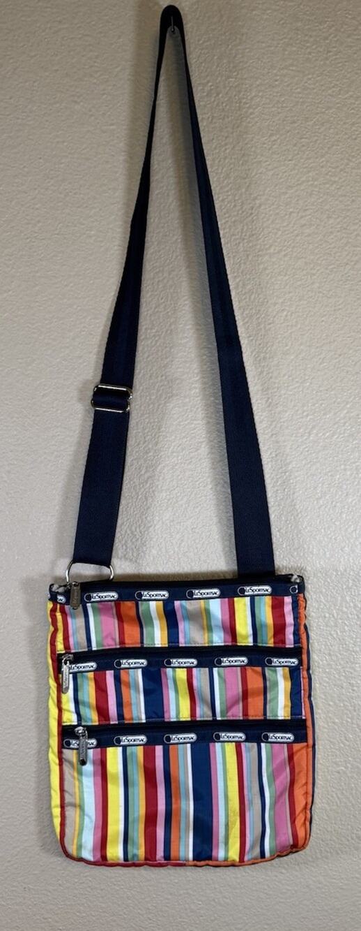 LeSportSac 3 Zip Crossbody Messenger Shoulder Bag Bright Rainbow Stripe